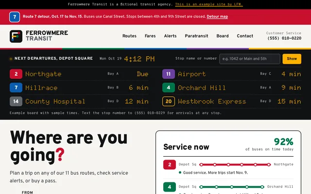 Homepage of Ferrowmere Transit, a fictional transit.